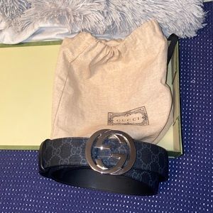 BLACK GG SUPREME GUCCI BELT WITH DOUBLE G BUCKLE / SIZE 100